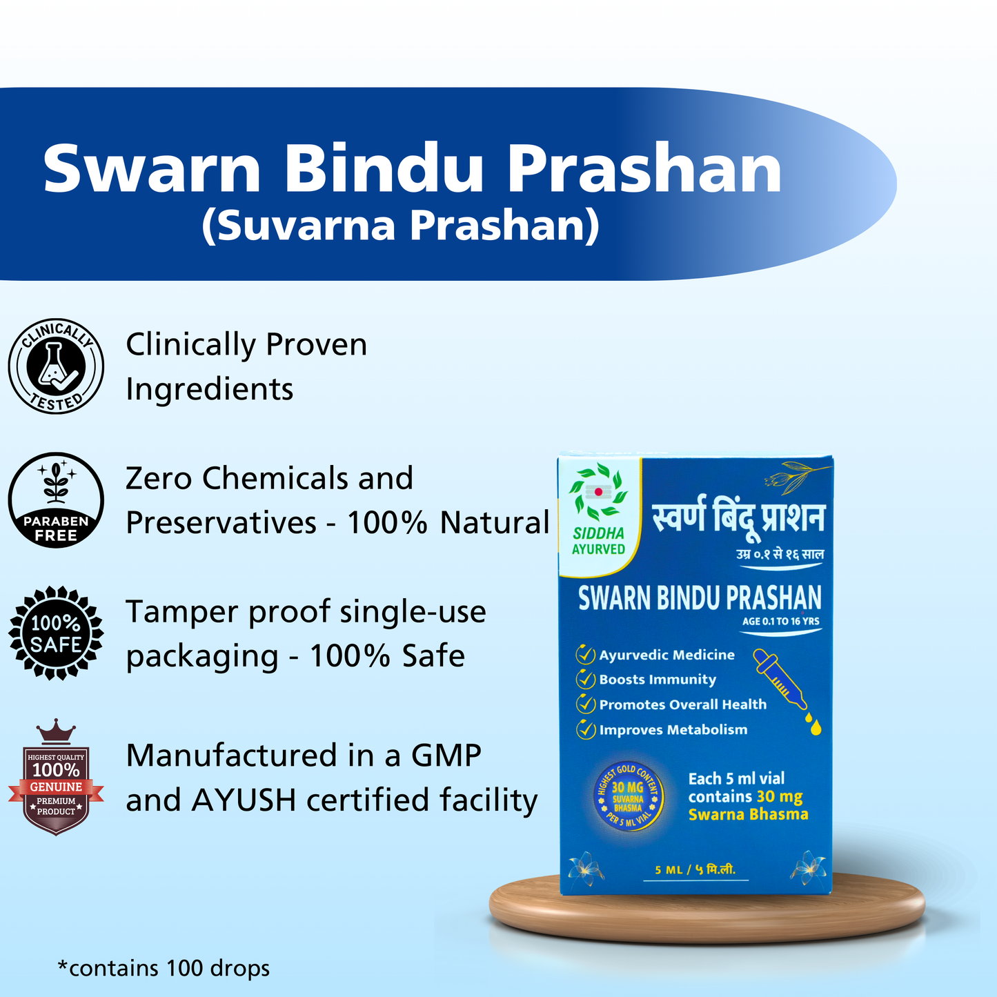 SIDDHA AYURVED Swarn Bindu Prashan with 30 mg Swarn Bhasma | 5 ML